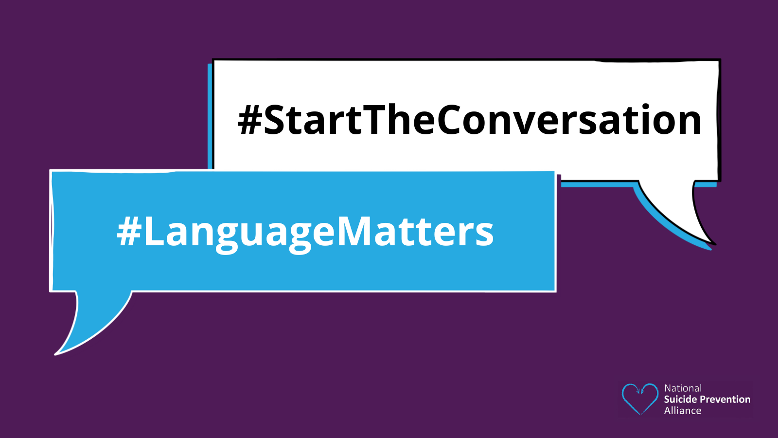 Two speech bubbles reading '#Start the conversation' and '#language matters'